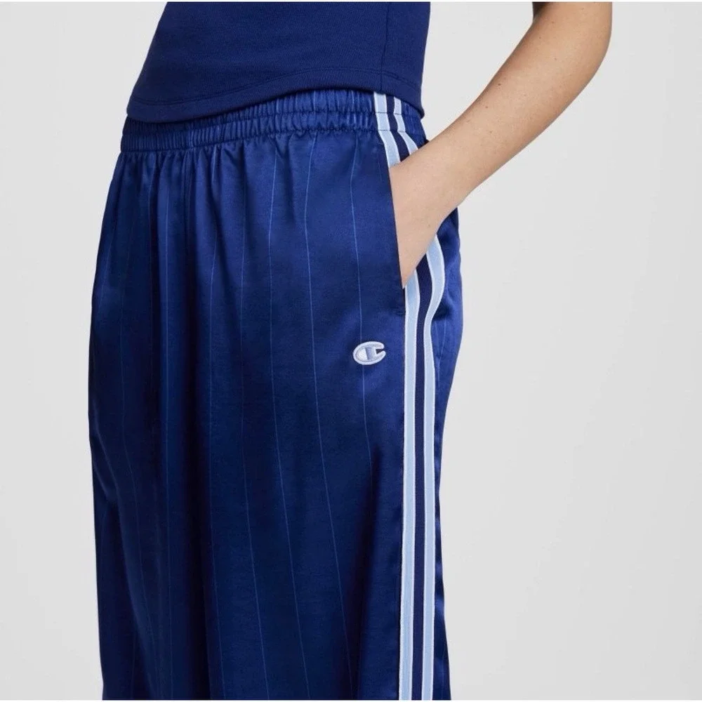 Champion Women's Game Set Match Pants~ Blue Depths Pinstripe Size L NWT